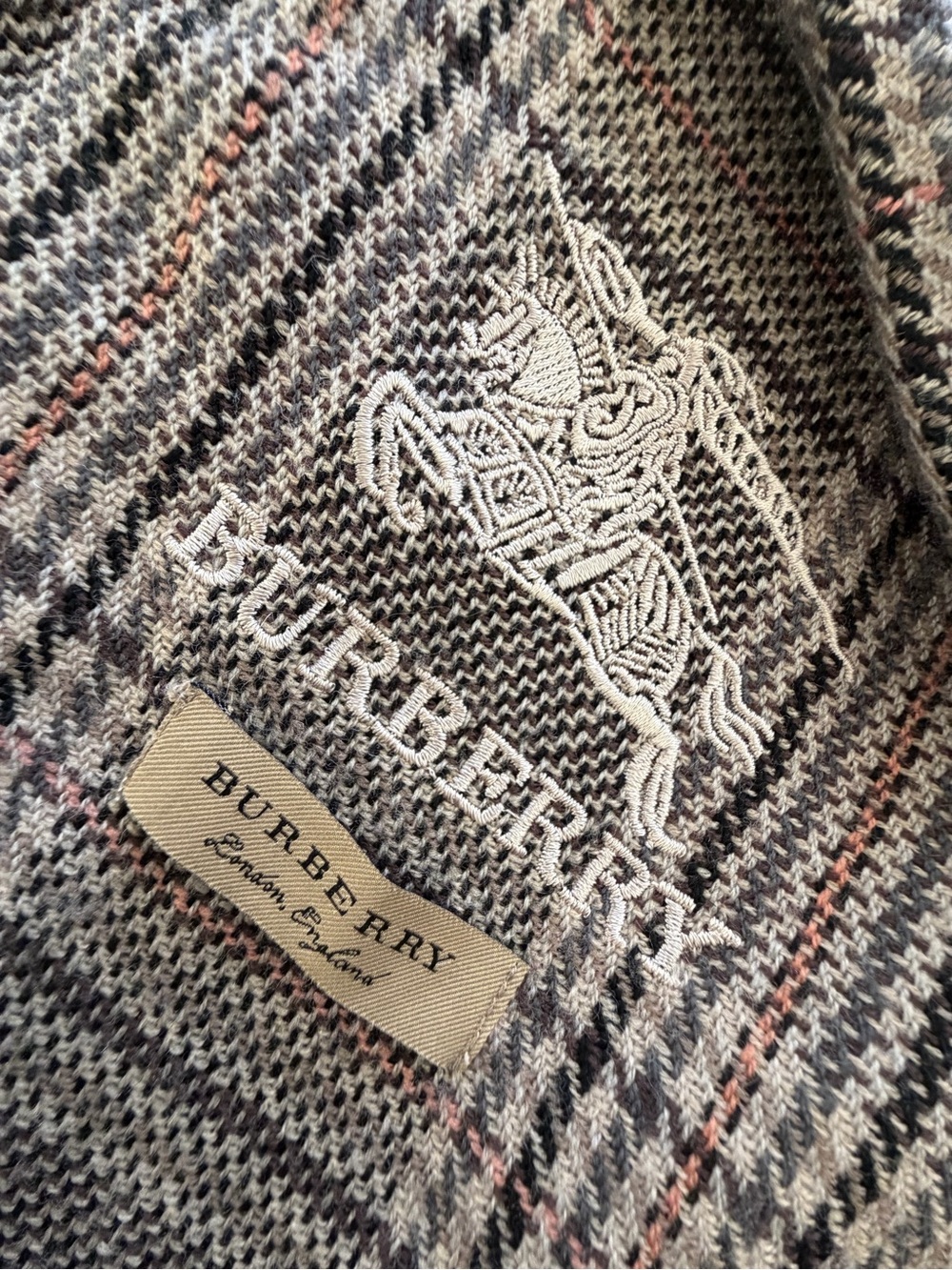 Burberry Men's Gray Crewneck Sweater with Pink Accent Stitching